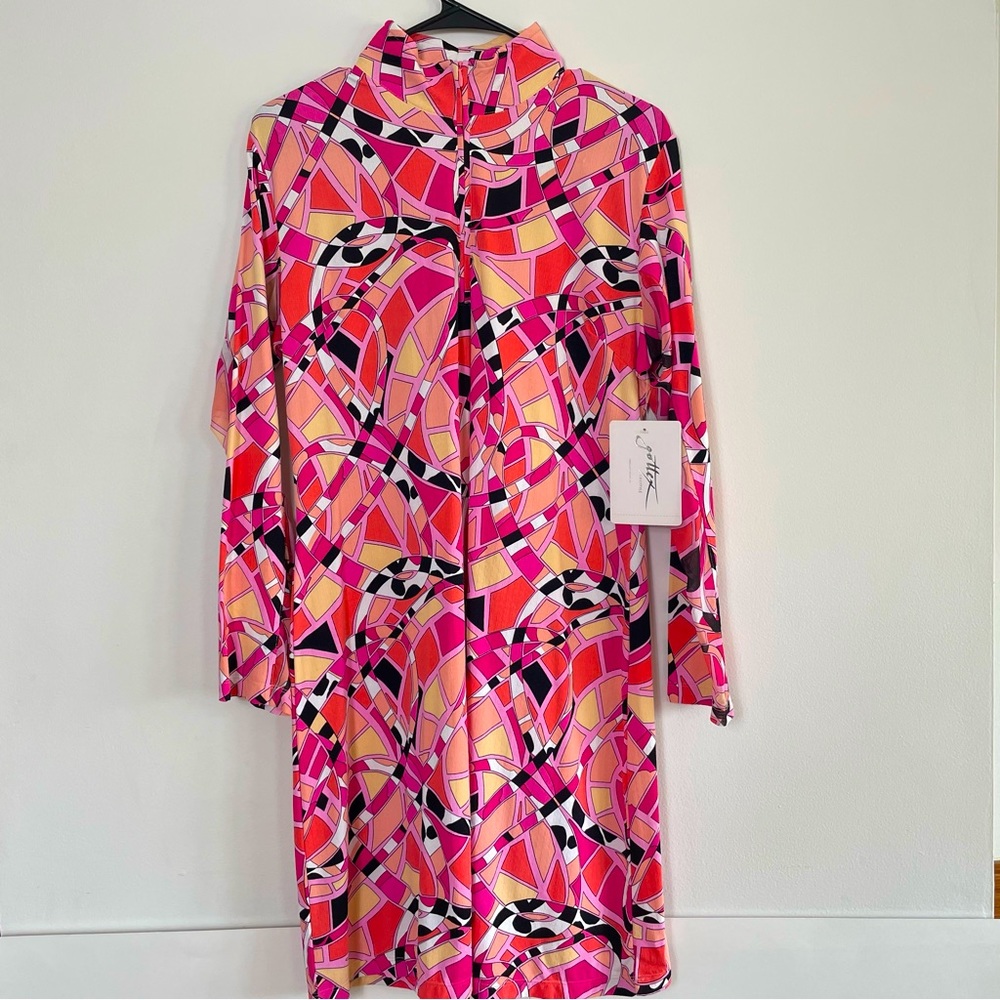 Gottex Geometrical Long Sleeve 1/4 Zip Swim Dress Coverup Womens Size Large